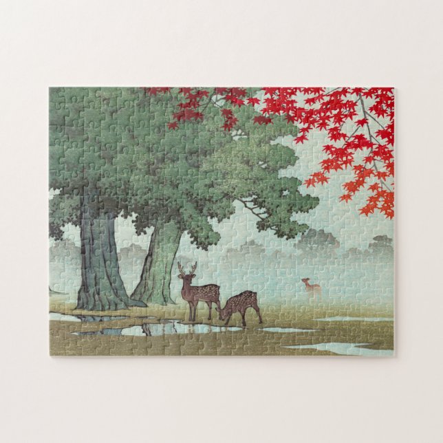 Nara Park Hasui Kawase shin hanga scenery art hjor Pussel (Horisontell)