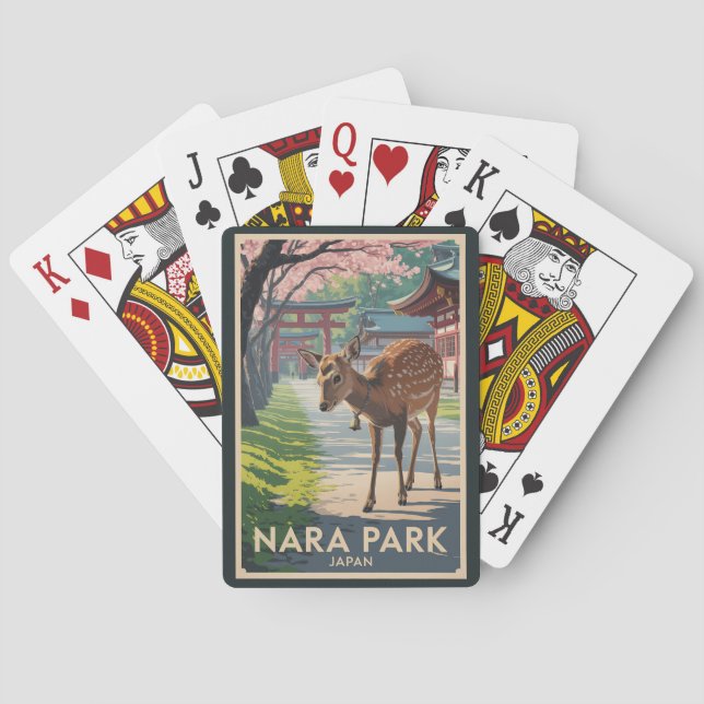 Nara Park Japan Deer Illustration Travel Art Retro Casinokort (Baksidan)