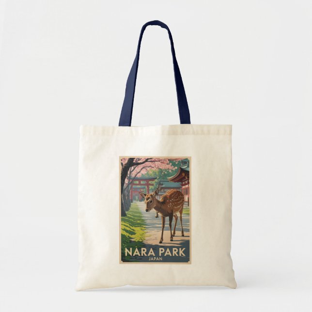 Nara Park Japan Deer Illustration Travel Art Retro Tygkasse (Framsidan)