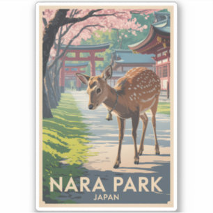 Nara Park Japan Hjort Illustration Resa Konst Retr Klistermärken