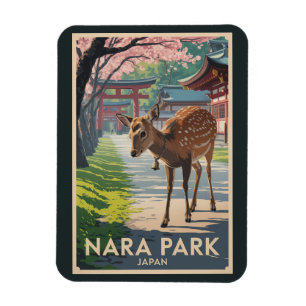 Nara Park Japan Hjort Illustration Resa Konst Retr Magnet