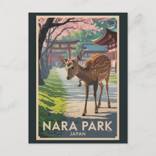 Nara Park Japan Hjort Illustration Resa Konst Retr Vykort