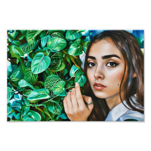 Nära Porträtt om kvinnor med Lush Greenery Fototryck
