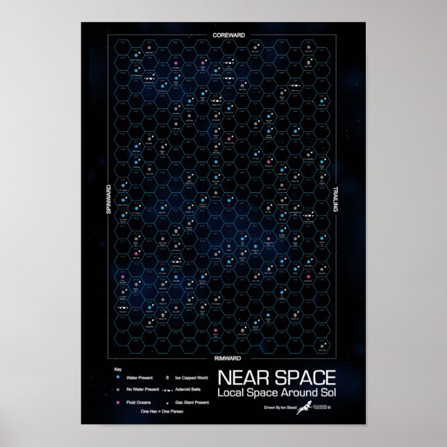 Nära Space Hexagon Poster Star-Karta (Framsidan)