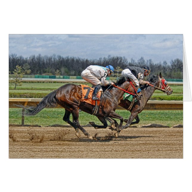 Nära tävlingkort för Thoroughbreds Hälsningskort (Framsidan Horizontal)