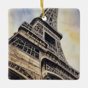 Nära upp Eiffel Torn Paris Kärlek City Travel Julgransprydnad Keramik