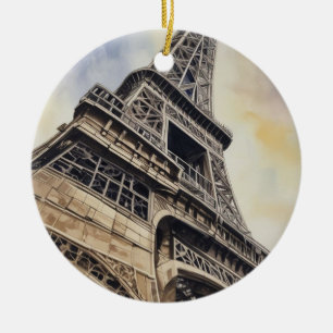 Nära upp Eiffel Torn Paris Kärlek City Travel Julgransprydnad Keramik