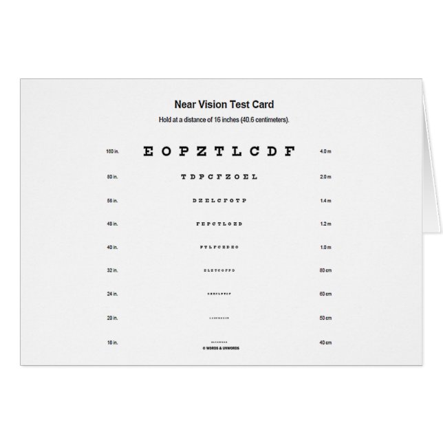 Nära vision testa kortet (visuellt hälsningskort (Framsidan Horizontal)