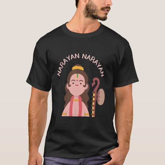 Naradmuni Illustration Narayan Narayan Pooja T Shirt (Framsida)