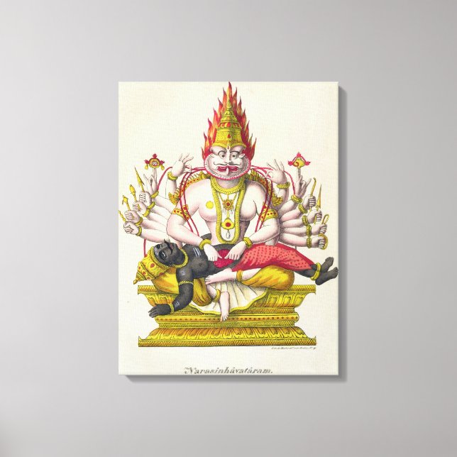 Narasimha, graverad av de Marlet (färg litho) Canvastryck (Framsida)