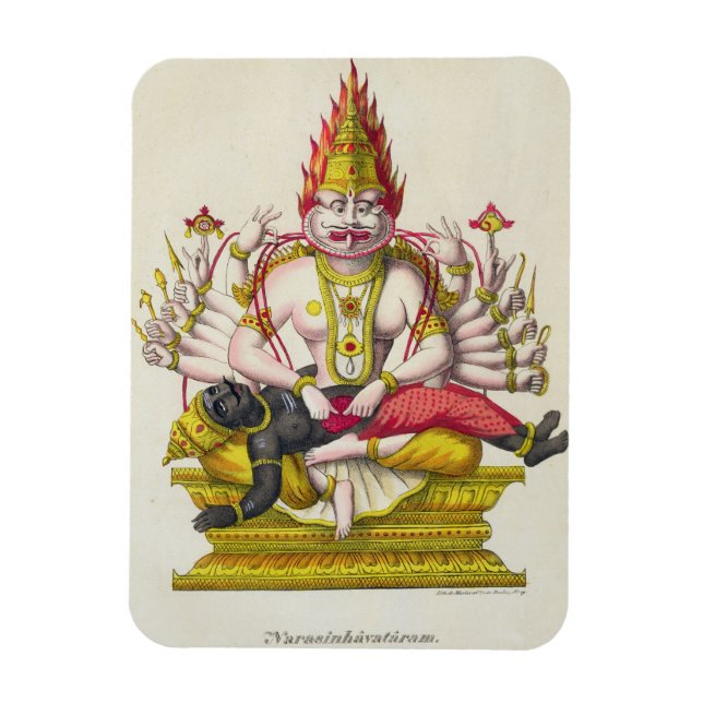 Narasimha, graverad av de Marlet (färg litho) Magnet (Vertikal)