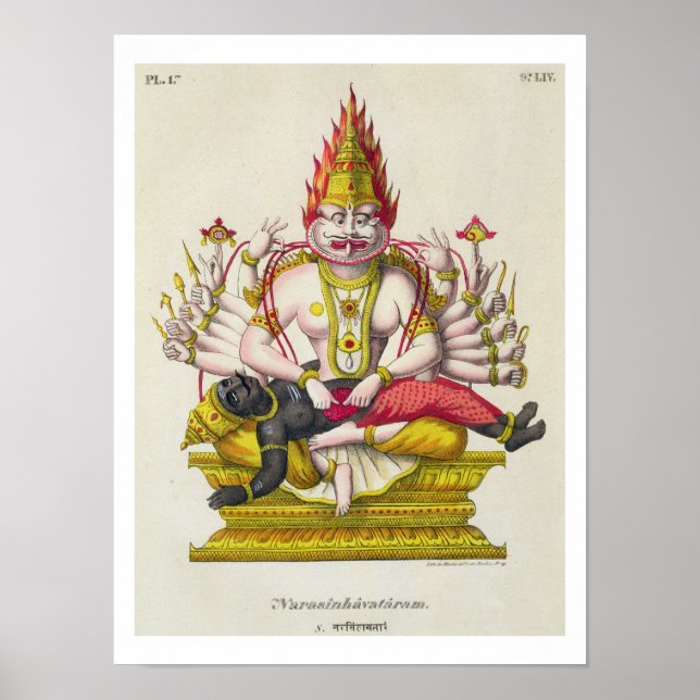 Narasimha, graverad av de Marlet (färg litho) Poster (Framsidan)
