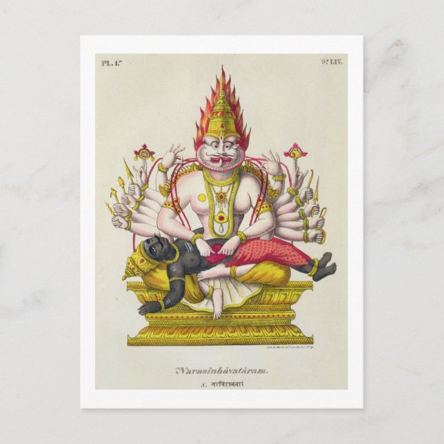 Narasimha, graverad av de Marlet (färg litho) Vykort (Framsida)