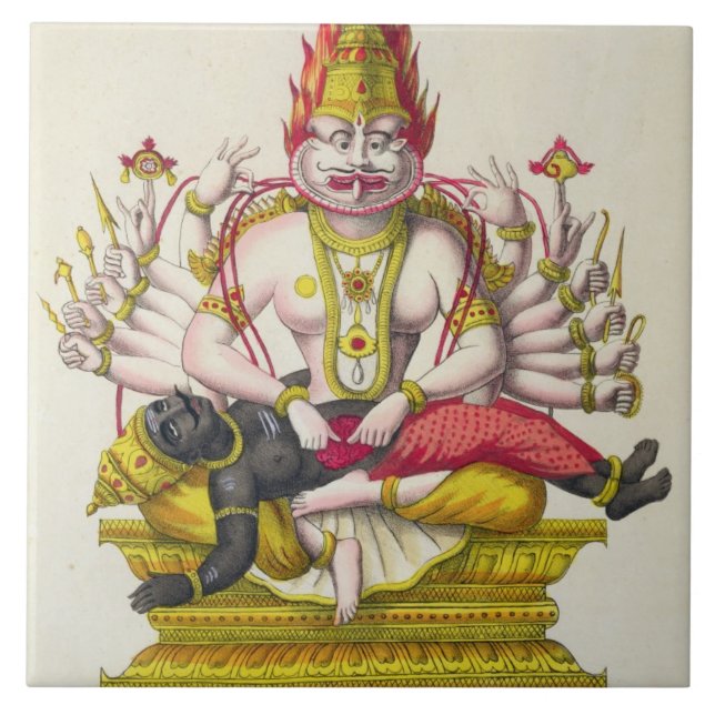 Narasimha som inristas av de Marlet (färglithoen) Kakelplatta (Framsidan)