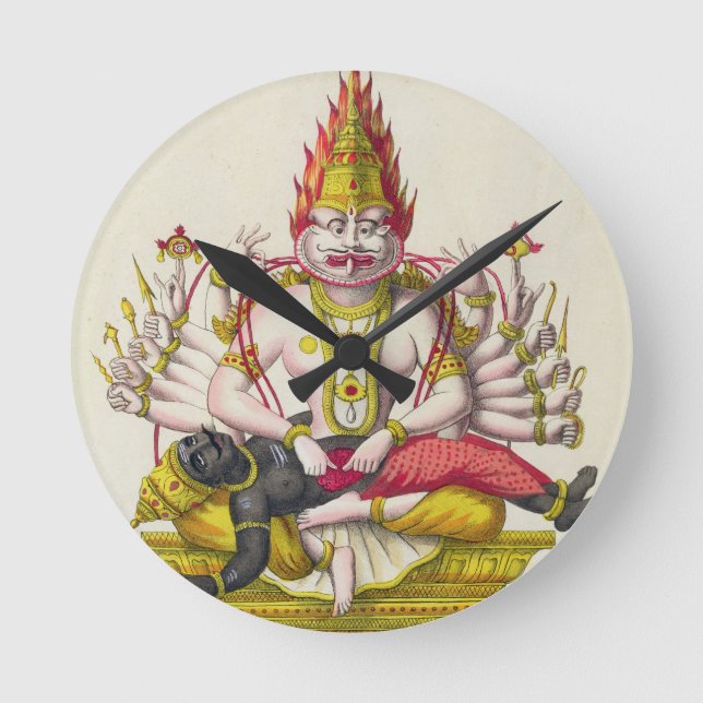 Narasimha som inristas av de Marlet (färglithoen) Rund Klocka (Framsida)