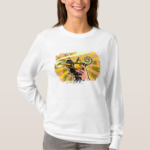 Närbild av den hållande magiska lampan för tee shirt