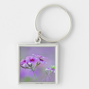 Närbild av Drummond Phlox, Phlox drummondi, Fyrkantig Silverfärgad Nyckelring