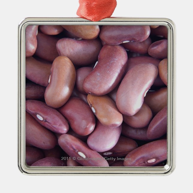 Närbild av njurebönor julgransprydnad metall (Framsidan)