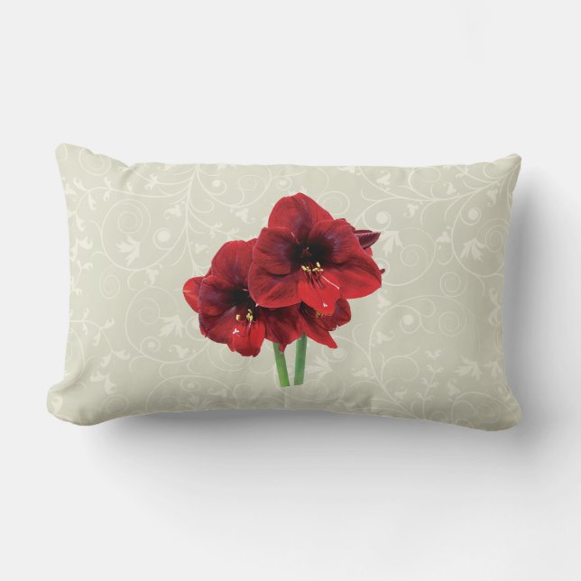 Närbild av röd amaryllis lumbarkudde (Framsida)