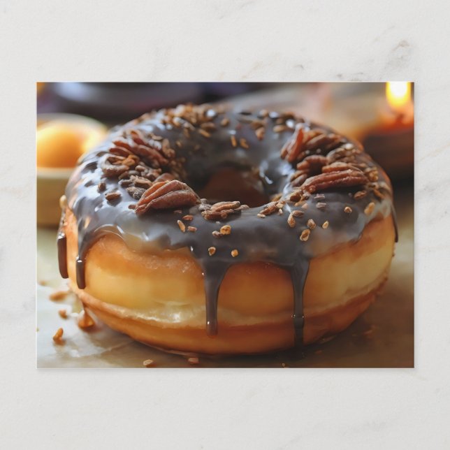 Närbild chokladglaserad donut vykort (Framsida)