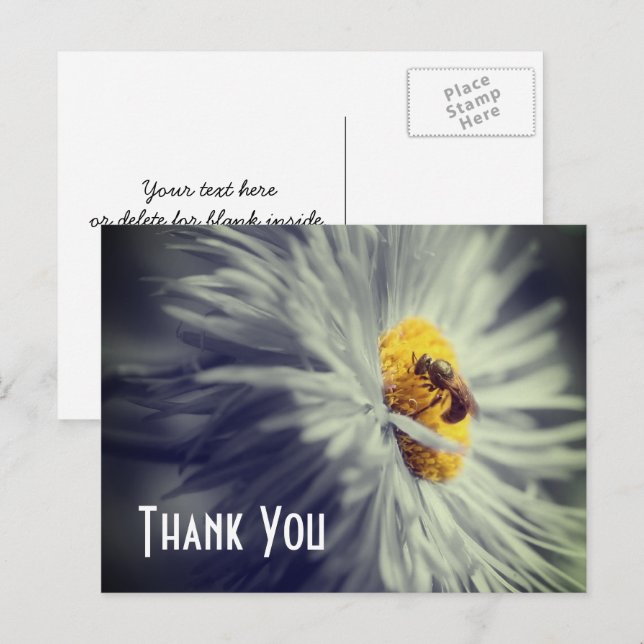 Närbild på Biet på Blomma Tack Kort (Fram/baksida)