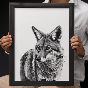 Närbild på Coyote Svart vitt Djur Poster