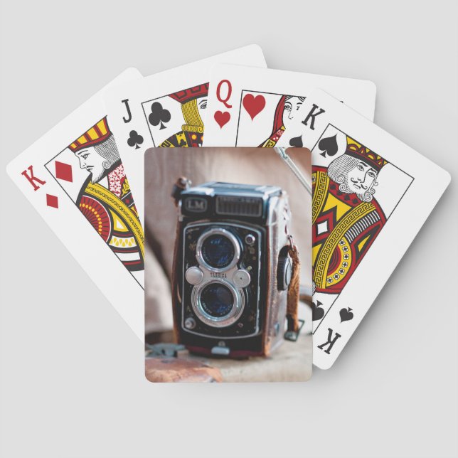 Närbild på en gammal kamera casinokort (Baksidan)