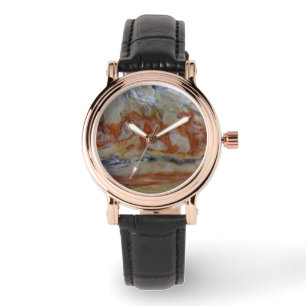 Närbild på fossiliserat trä armbandsur