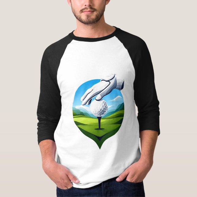 Närbild på golfboll på tee med handskar (Framsida)