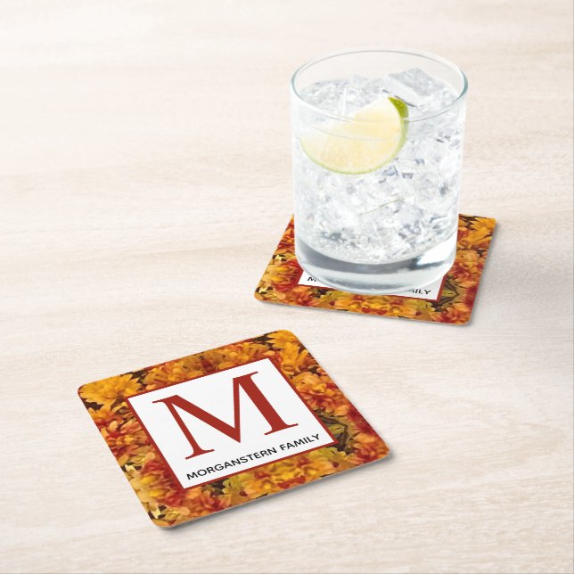 Närbild på Gullris - Redigerbart Monogram  Underlägg Papper Kvadrat (Insitu)
