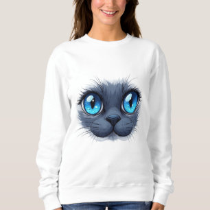 Närbild på kattansikte blåögon Kattritning T Shirt