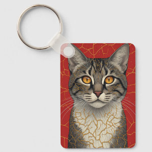 Närbild på kattansikte med gyllene Kintsugi-märken Nyckelring