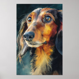Närbild på långhårig dachshund poster