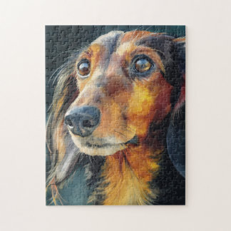 Närbild på långhårig dachshund pussel