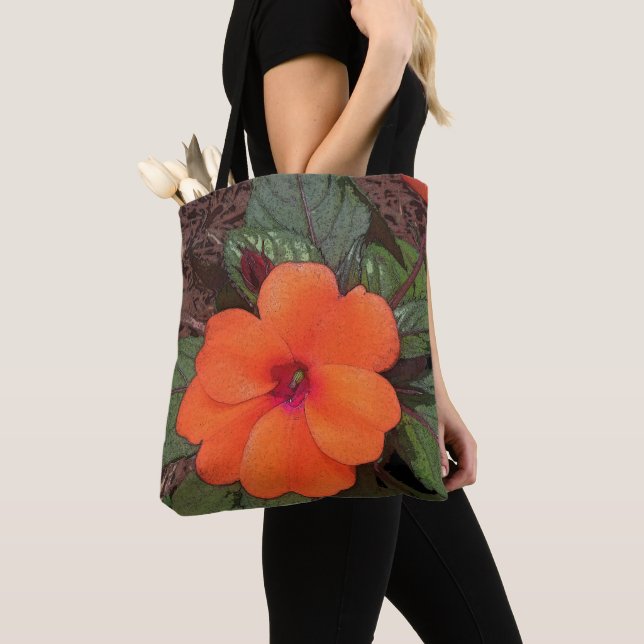 Närbild på orange blomma tygkasse (Närbild)