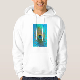 Närbild på påfågelns fjäder sweatshirt med luva