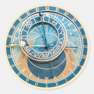 Närbild på Prags astronomiska klocka, Tjeckien. Runt Klistermärke