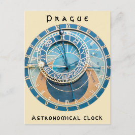 Närbild på Prags astronomiska klocka, Tjeckien. Vykort
