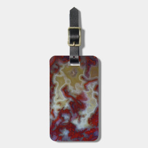 Närbild på röd Moss Agate-skiva Bagagebricka