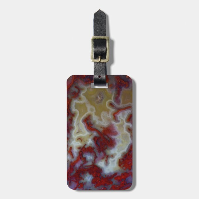 Närbild på röd Moss Agate-skiva Bagagebricka (Vertikal Framsida)