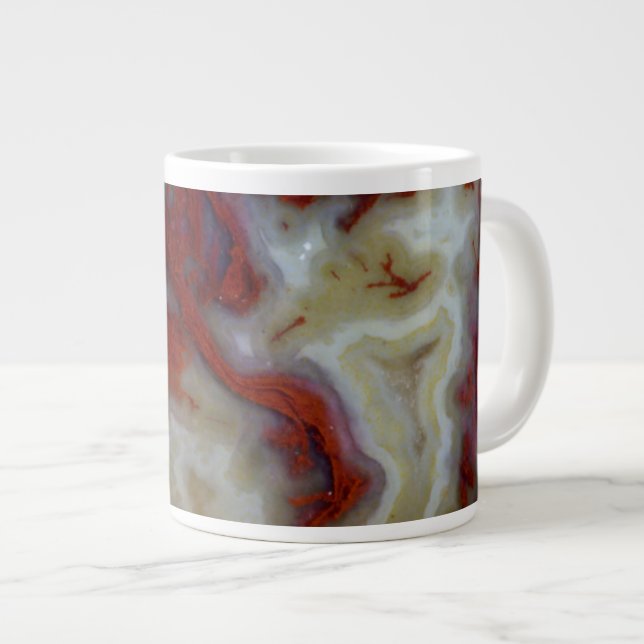 Närbild på röd Moss Agate-skiva Jumbo Mugg (Framsida höger)