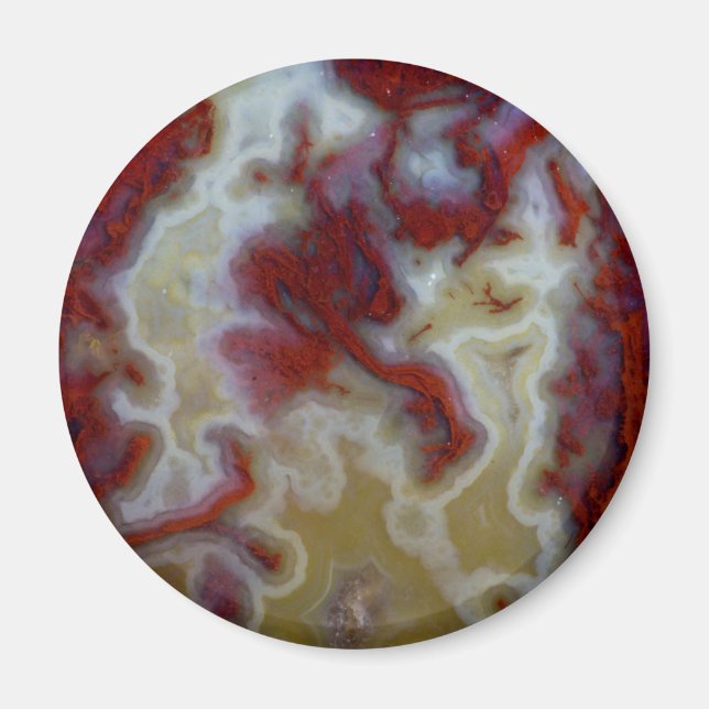 Närbild på röd Moss Agate-skiva Magnet (Framsidan)