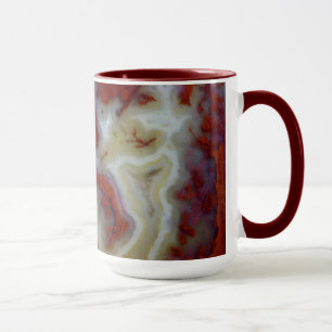 Närbild på röd Moss Agate-skiva Mugg