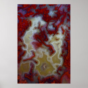 Närbild på röd Moss Agate-skiva Poster