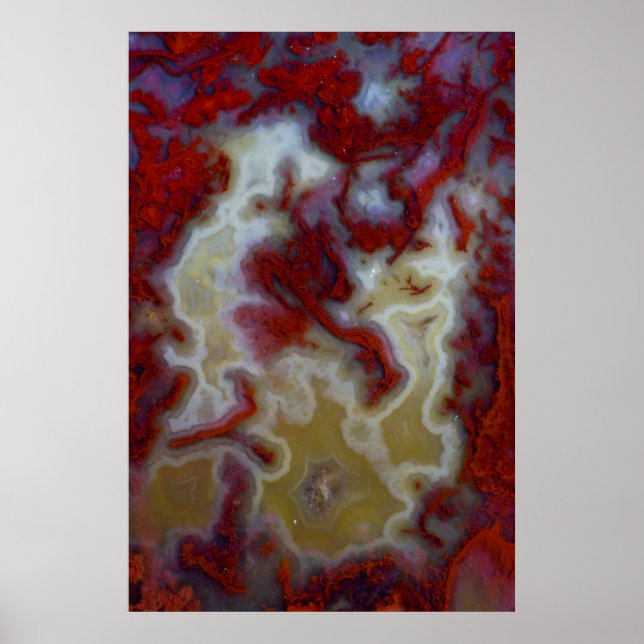 Närbild på röd Moss Agate-skiva Poster (Framsidan)