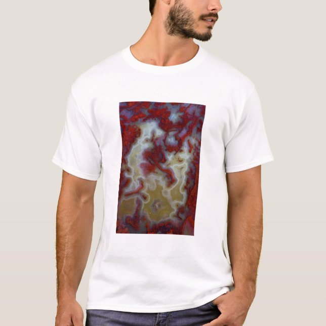Närbild på röd Moss Agate-skiva Tee Shirt (Framsida)