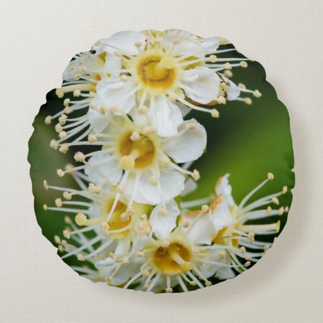 Närbild på små blommor rund kudde (Framsidan)