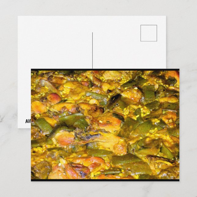 Närbild på spansk paella vykort (Fram/baksida)