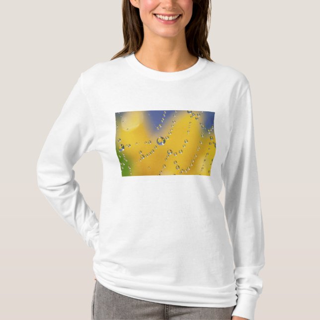 Närbild på spindelnät med daggdroppar tee (Framsida)