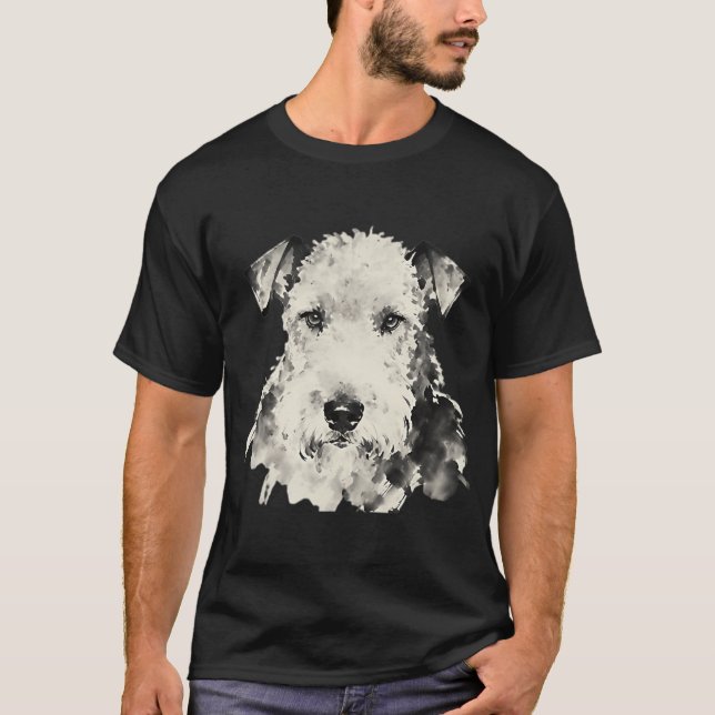 Närbild på tuschmålning av Bedlington Terrier T Shirt (Framsida)
